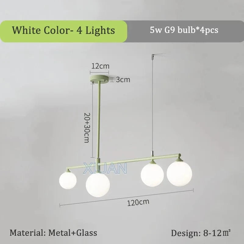 Lustre en verre blanc laiteux pour table à manger  | Marco Lucetti Vert 4 lumières / Lumière blanche