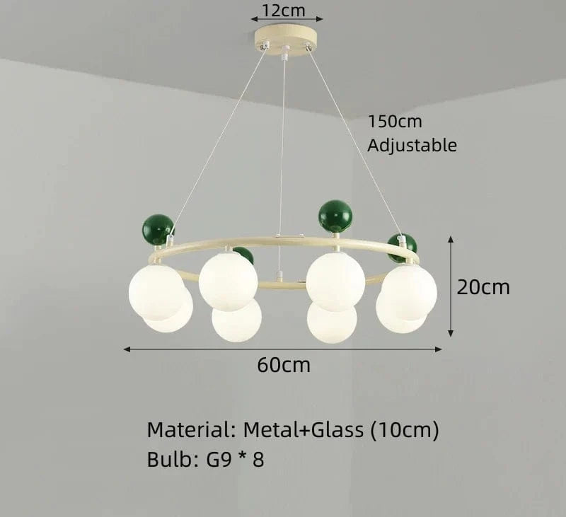 Lustre en verre et métal à la pointe du design pour un éclairage dynamique | Marco Lucetti A-8 Balles-Vert / Blanc froid
