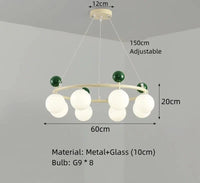 Lustre en verre et métal à la pointe du design pour un éclairage dynamique | Marco Lucetti A-8 Balles-Vert / Blanc froid