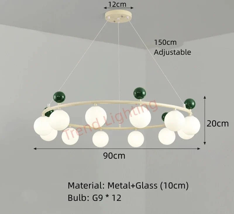 Lustre en verre et métal au design dynamique pour sublimer votre intérieur | Marco Lucetti A-12 Balles-Vert / Lumière naturelle