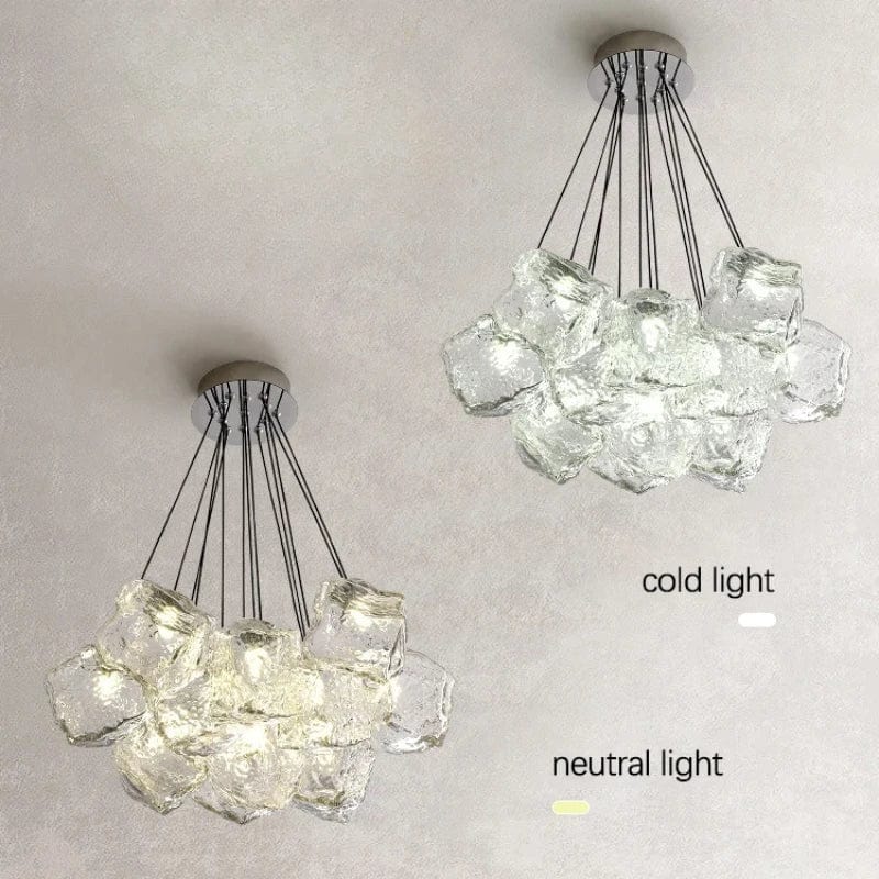  Lustre en verre glaçon moderne romantique de luxe avec LED pour salon et salle à manger | Marco Lucetti