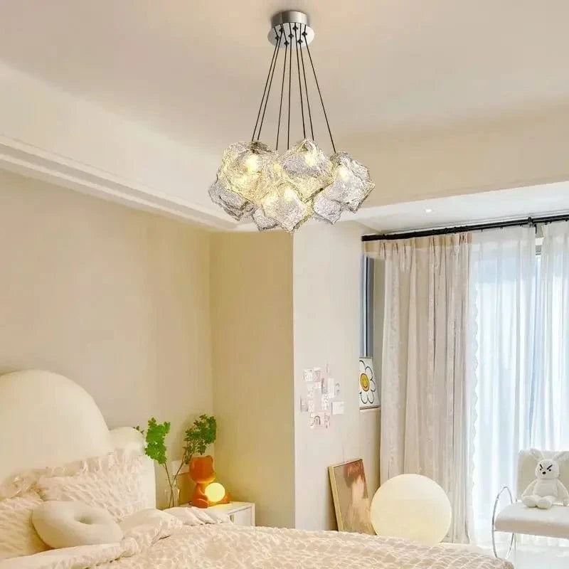  Lustre en verre glaçon moderne romantique de luxe avec LED pour salon et salle à manger | Marco Lucetti