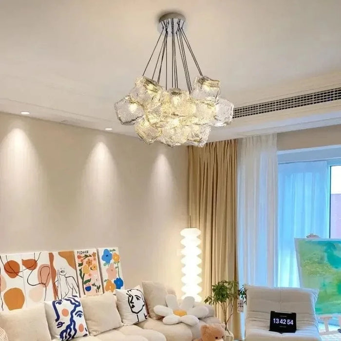  Lustre en verre glaçon moderne romantique de luxe avec LED pour salon et salle à manger | Marco Lucetti