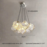  Lustre en verre glaçon moderne romantique de luxe avec LED pour salon et salle à manger | Marco Lucetti 7 têtes D35cm / Lumière froide