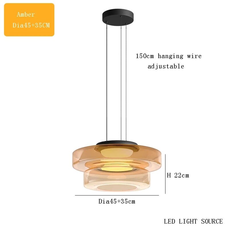 Lustre en verre italien minimaliste | Marco Lucetti 2 niveaux ambre L / Lumière chaude
