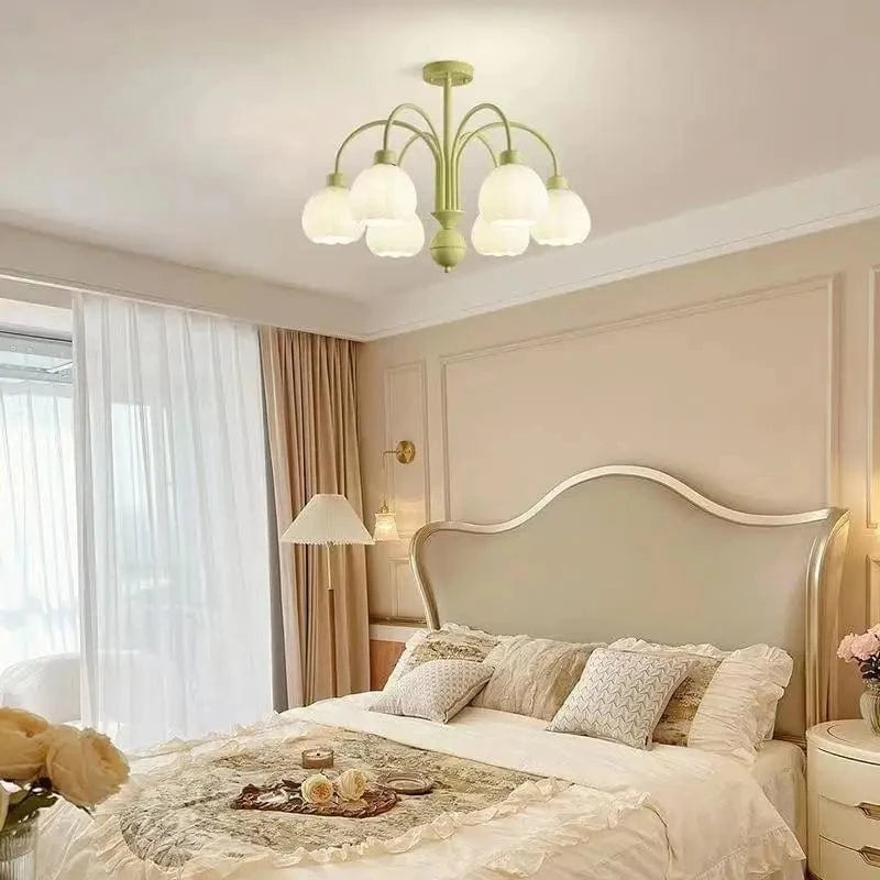 Lustre en Verre Lait Blanc LED pour Chambre Intérieure, couleur Vert. | Marco Lucetti