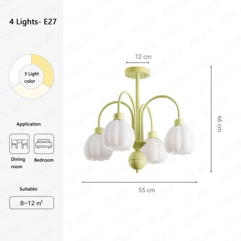 Lustre en Verre Lait Blanc LED pour Chambre Intérieure, couleur Vert. | Marco Lucetti 4 lumières / 3 Température de couleur