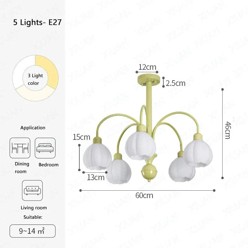 Lustre en Verre Lait Blanc LED pour Chambre Intérieure, couleur Vert. | Marco Lucetti 5 lumières / 3 Température de couleur