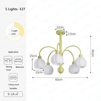 Lustre en Verre Lait Blanc LED pour Chambre Intérieure, couleur Vert. | Marco Lucetti 5 lumières / 3 Température de couleur
