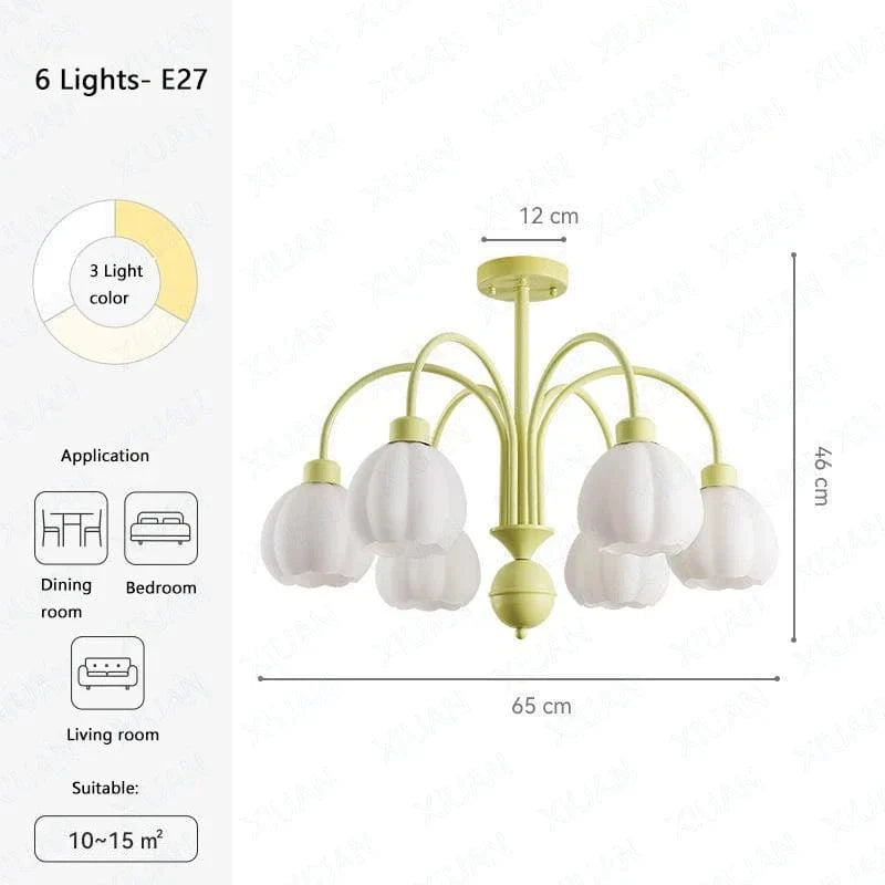Lustre en Verre Lait Blanc LED pour Chambre Intérieure, couleur Vert. | Marco Lucetti 6 lumières / 3 Température de couleur