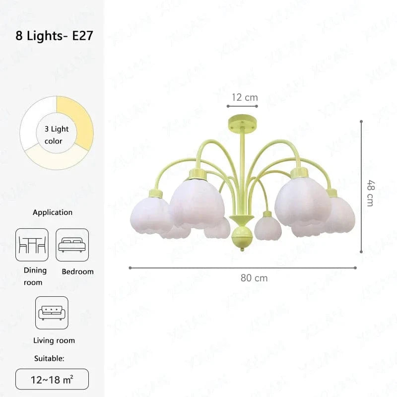 Lustre en Verre Lait Blanc LED pour Chambre Intérieure, couleur Vert. | Marco Lucetti 8 lumières / 3 Température de couleur
