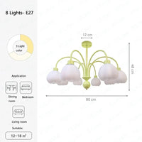 Lustre en Verre Lait Blanc LED pour Chambre Intérieure, couleur Vert. | Marco Lucetti 8 lumières / 3 Température de couleur