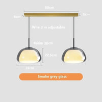 Lustre en Verre LUXE pour une Décoration Moderne de Maison | Marco Lucetti Gris fumé 39CM 2P / Lumière blanche