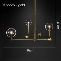  Lustre en verre noir et or LED moderne pour le salon et la chambre | Marco Lucetti 3 têtes en or / Lumière froide