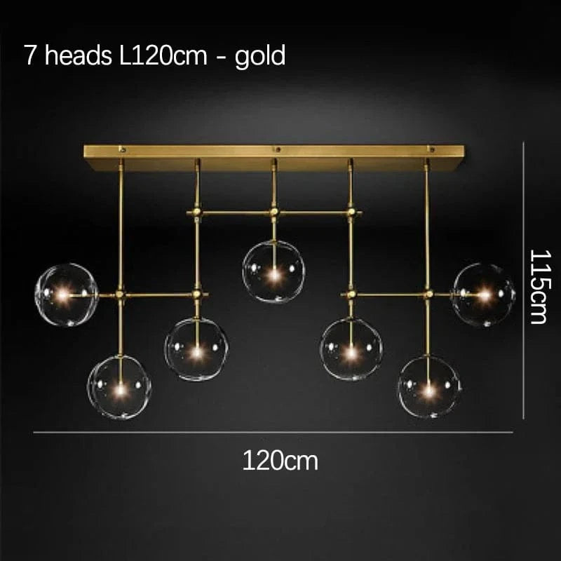  Lustre en verre noir et or LED moderne pour le salon et la chambre | Marco Lucetti 7 têtes dorées L120cm / Lumière froide