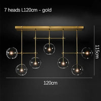  Lustre en verre noir et or LED moderne pour le salon et la chambre | Marco Lucetti 7 têtes dorées L120cm / Lumière froide