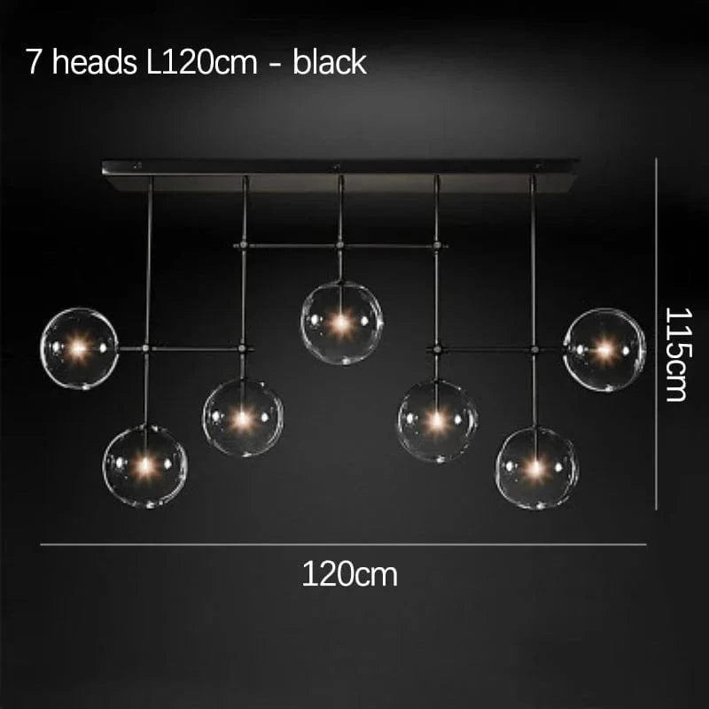  Lustre en verre noir et or LED moderne pour le salon et la chambre | Marco Lucetti 7 têtes noir L120cm / Lumière froide