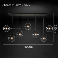  Lustre en verre noir et or LED moderne pour le salon et la chambre | Marco Lucetti 7 têtes noir L120cm / Lumière froide