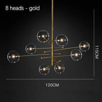  Lustre en verre noir et or LED moderne pour le salon et la chambre | Marco Lucetti 8 têtes d&#39;or / Lumière froide