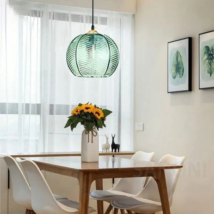 Lustre en verre rayé nordique : Lampe suspendue moderne pour décoration d'intérieur | Marco Lucetti