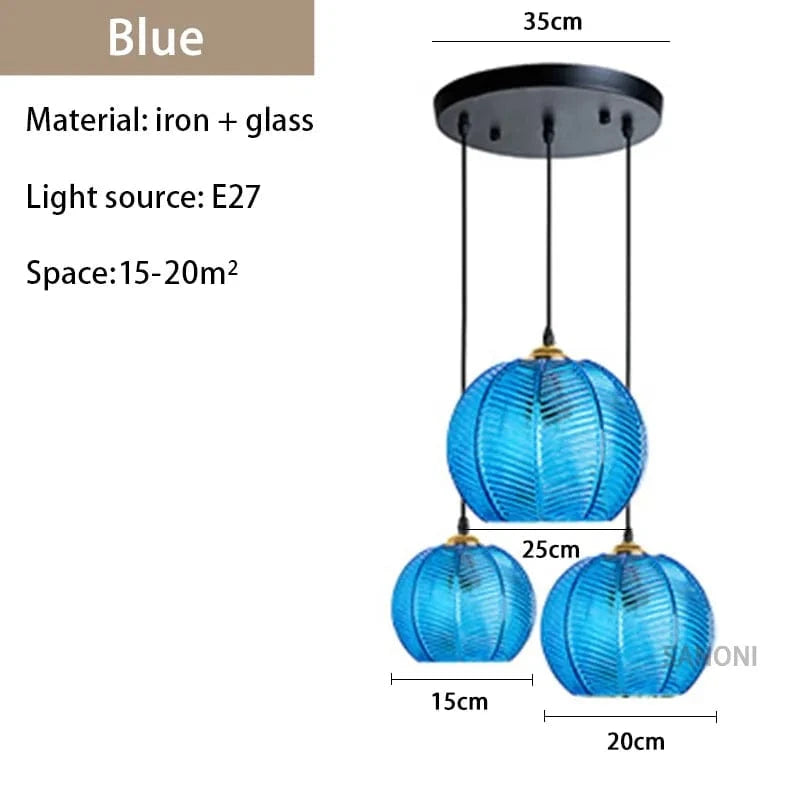 Lustre en verre rayé nordique : Lampe suspendue moderne pour décoration d'intérieur | Marco Lucetti BL-D15-20-25cm / Blanc froid