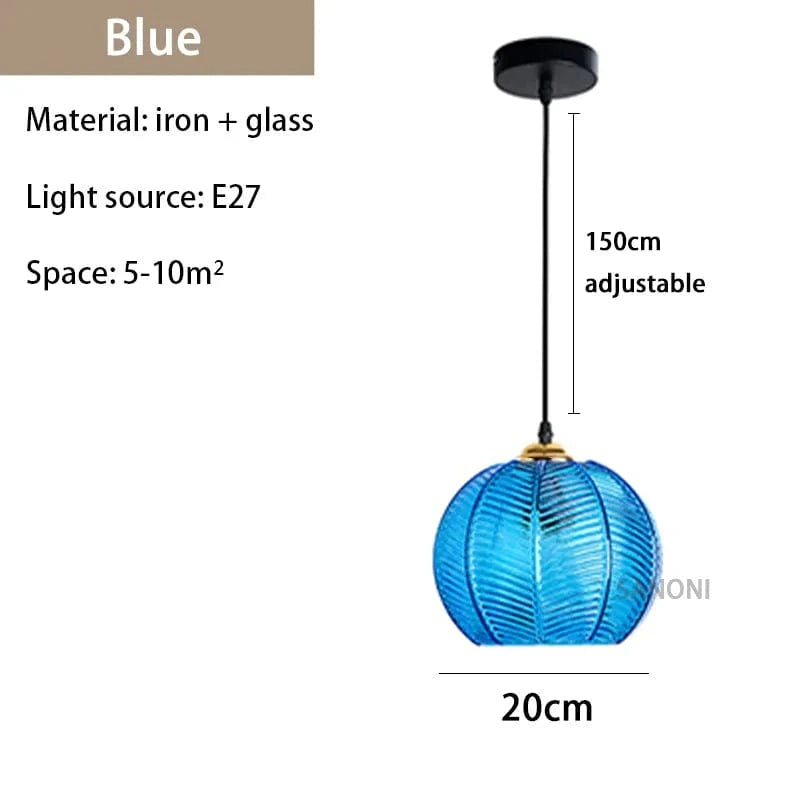Lustre en verre rayé nordique : Lampe suspendue moderne pour décoration d'intérieur | Marco Lucetti BL-D20cm / Blanc froid