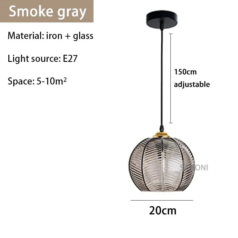 Lustre en verre rayé nordique : Lampe suspendue moderne pour décoration d'intérieur | Marco Lucetti SG-D20cm / Blanc froid