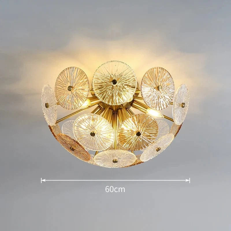 Lustre en verre rond Deyidn Luxe Or pour Villa - Salle à Manger et Chambre | Marco Lucetti Plafonnier