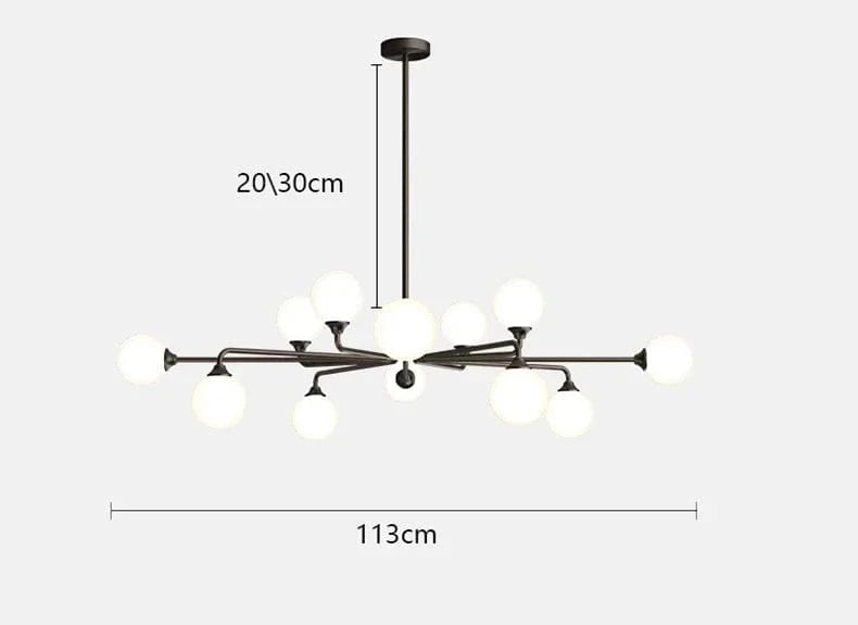 Lustre en verre suspendu pour une décoration maison moderne | Marco Lucetti 12 têtes noires / Gradation à distance RC