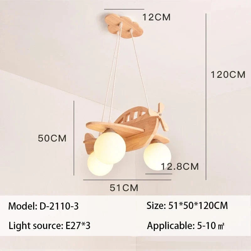 Lustre Enfants Bois Avion LED pour Chambre de Garçon | Marco Lucetti L50xL51xH27cm / Ampoules 12w 2 couleurs