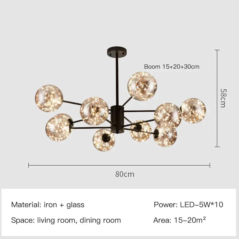 Lustre Étoile Nordique Moderne LED Magique Boule de Verre Haricot | Marco Lucetti Noir-Gris Fumée-10H / Blanc chaud