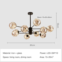 Lustre Étoile Nordique Moderne LED Magique Boule de Verre Haricot | Marco Lucetti Noir-Gris Fumée-10H / Blanc chaud