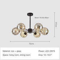 Lustre Étoile Nordique Moderne LED Magique Boule de Verre Haricot | Marco Lucetti Noir-Gris Fumée-6H / Blanc chaud