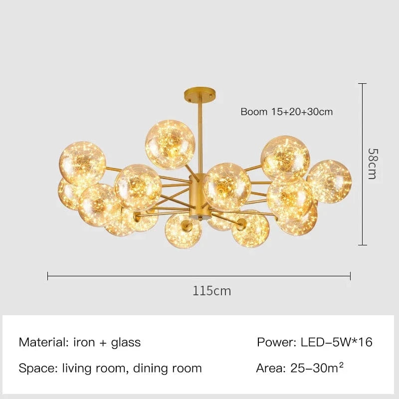 Lustre Étoile Nordique Moderne LED Magique Boule de Verre Haricot | Marco Lucetti Or-Cognac-16H / Blanc chaud