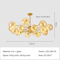 Lustre Étoile Nordique Moderne LED Magique Boule de Verre Haricot | Marco Lucetti Or-Cognac-16H / Blanc chaud