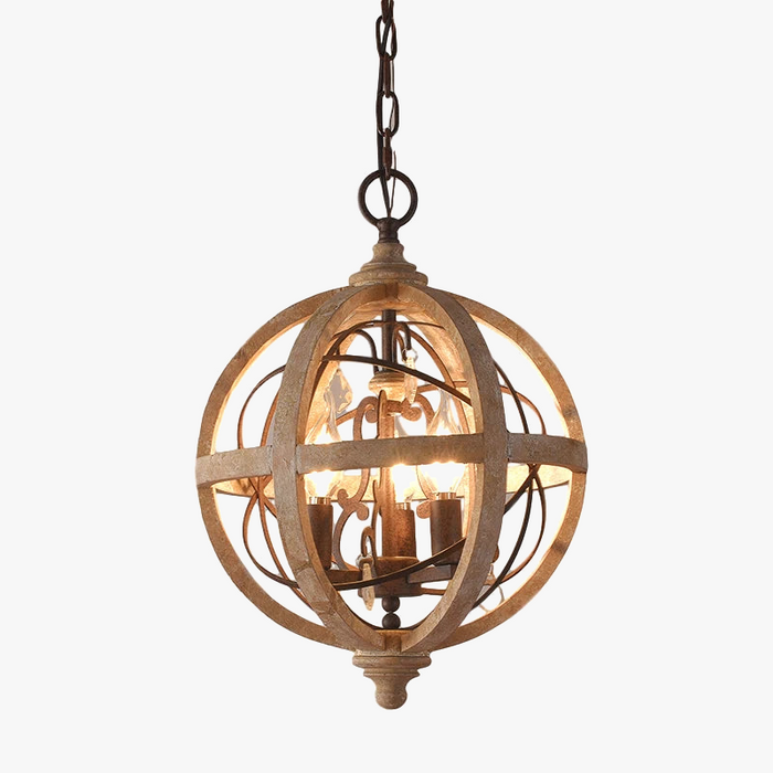 Lustre Globe Bois Antique