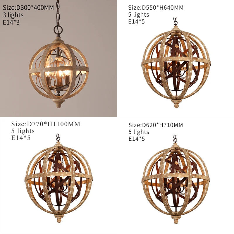 Lustre Globe Bois Antique