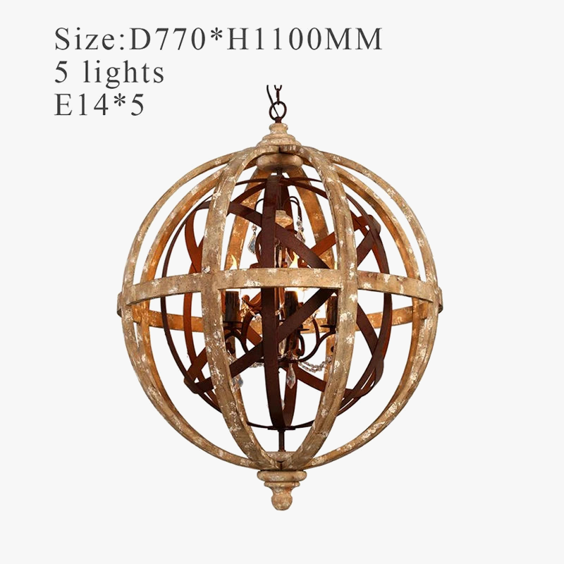 Lustre Globe Bois Antique