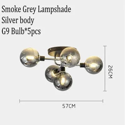 Lustre Gris Fumée Moderne pour Maison Intérieur | Marco Lucetti 5 plafonniers 4 / Lumière blanche