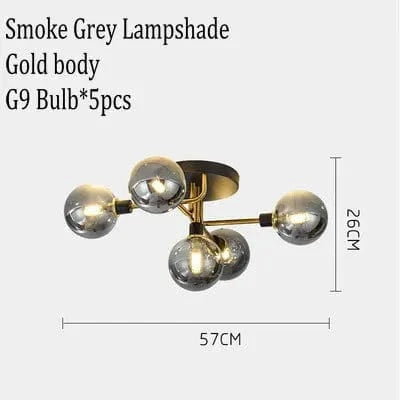 Lustre Gris Fumée Moderne pour Maison Intérieur | Marco Lucetti 5 plafonniers / Lumière blanche