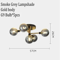 Lustre Gris Fumée Moderne pour Maison Intérieur | Marco Lucetti 5 plafonniers / Lumière blanche