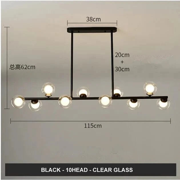 Lustre Horizonglass Boules Design | Marco Lucetti Noir 10 bras Transparent / Blanc chaud