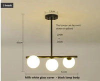 Lustre Horizonglass Boules Design | Marco Lucetti Noir 3 bras Milky / Blanc chaud