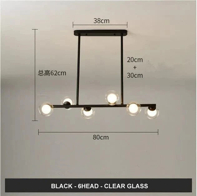 Lustre Horizonglass Boules Design | Marco Lucetti Noir 6 bras Transparent / Blanc chaud