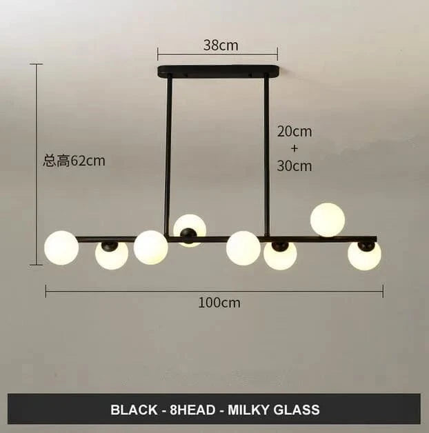 Lustre Horizonglass Boules Design | Marco Lucetti Noir 8 bras Milky / Blanc chaud