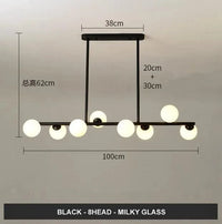 Lustre Horizonglass Boules Design | Marco Lucetti Noir 8 bras Milky / Blanc chaud