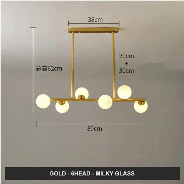Lustre Horizonglass Boules Design | Marco Lucetti Or 6 bras Laiteux / Blanc chaud
