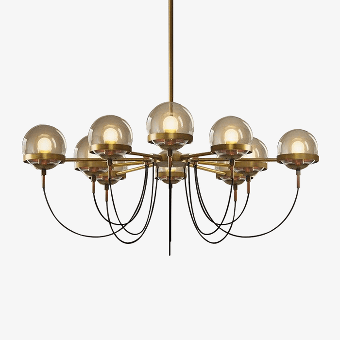 Lustre industriel doré avec boule en verre | Marco Lucetti