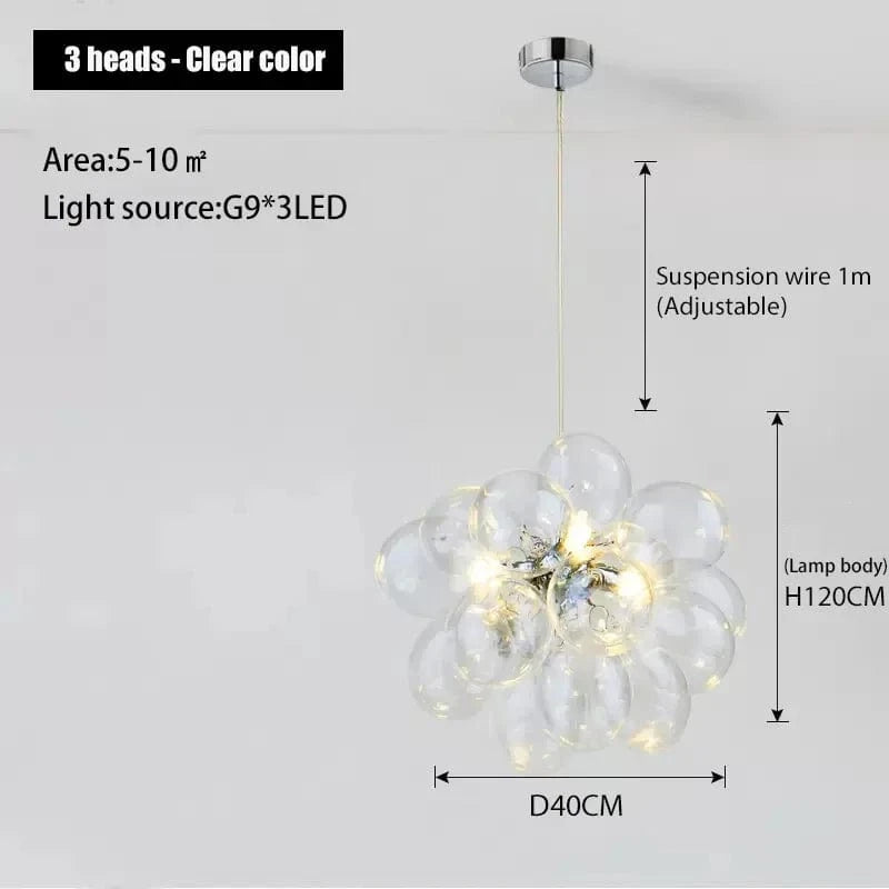 Lustre industriel en verre suspendu postmoderne | Marco Lucetti 3 têtes-couleur claire / Lumière blanche