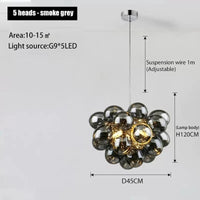Lustre industriel en verre suspendu postmoderne | Marco Lucetti 5 têtes-gris fumé / Lumière chaude